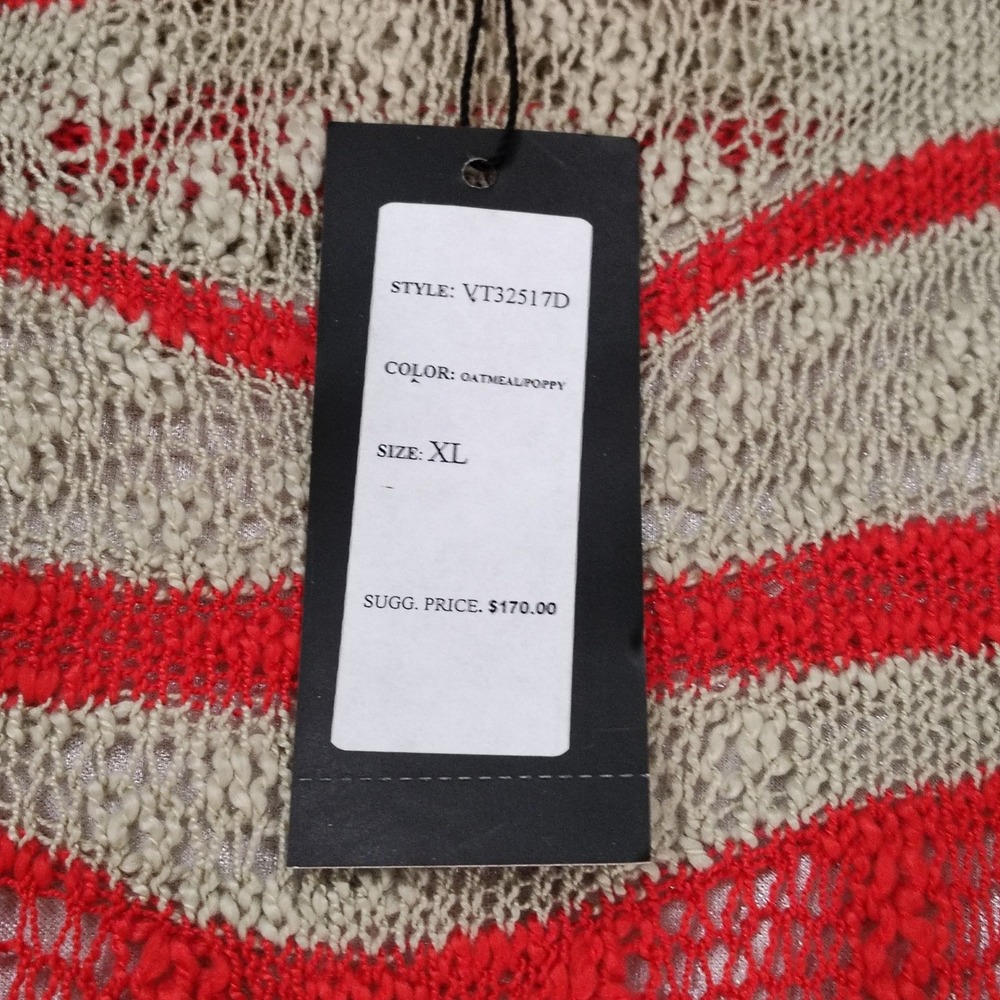 VERTIGO Knit Mini Dress Women XL Striped Short Sleeve Sweater Open Knit Relaxed - Picture 5 of 8